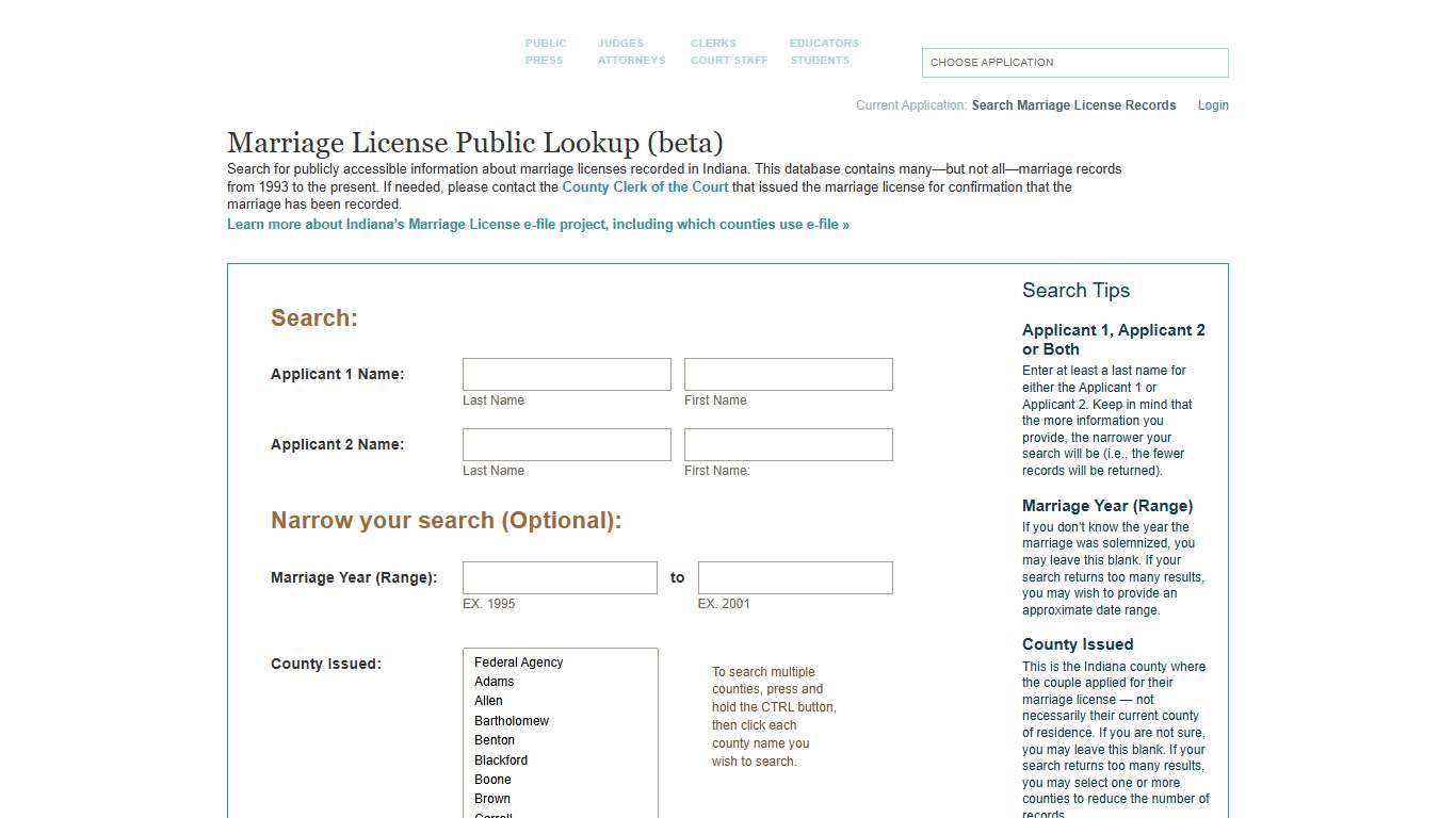 Search Marriage Licenses