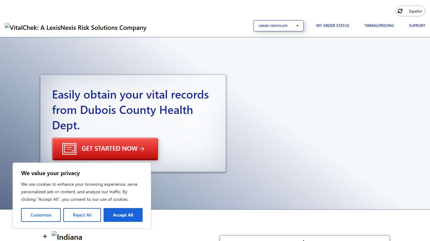 Dubois County Health Dept. (IN) | Order Certificates - VitalChek